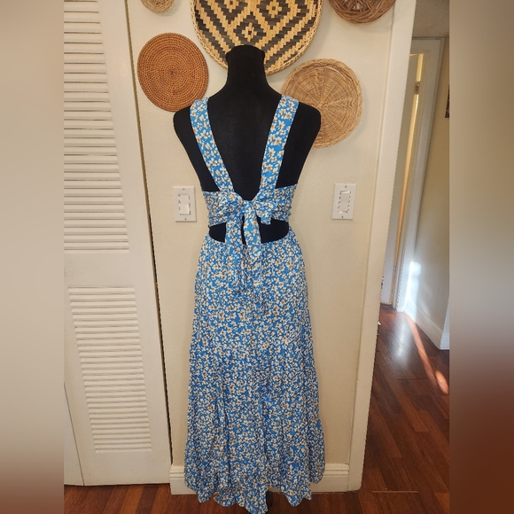 LAST ONE! Blue Daisy Floral Maxi Dress With A Tie Back - Picture 10 of 11